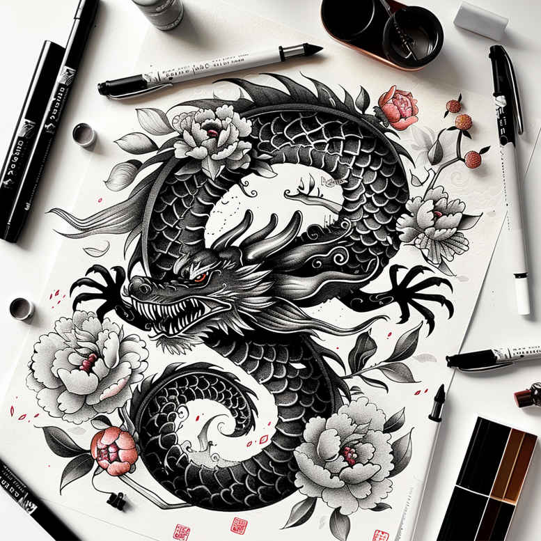 dragons tattoo design ideas CGI-rendered fire for thigh