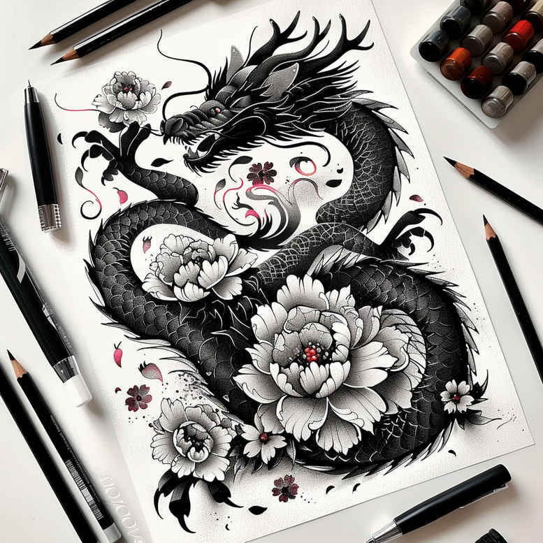 dragons tattoo design ideas Realism natural tones fire symbol of endurance
