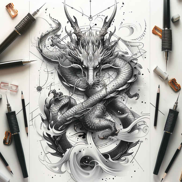 dragons tattoo design ideas Realism precise gradient flame effect represents determination