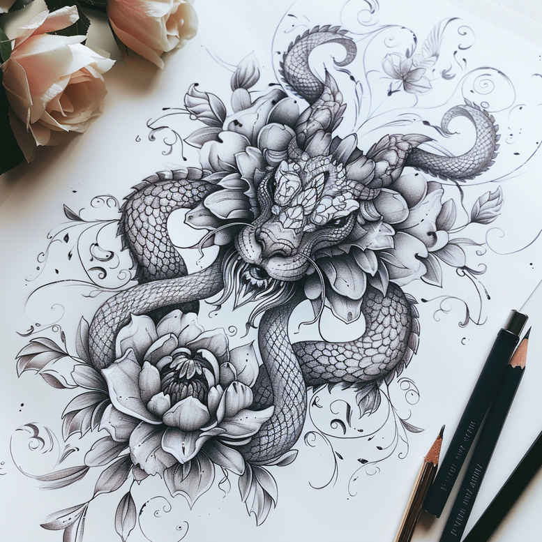 dragons tattoo design ideas Realism light play flame effect stands for strength
