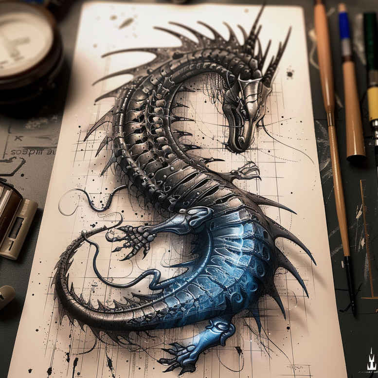 dragons tattoo design ideas dynamic composition flame effect symbol of perseverance