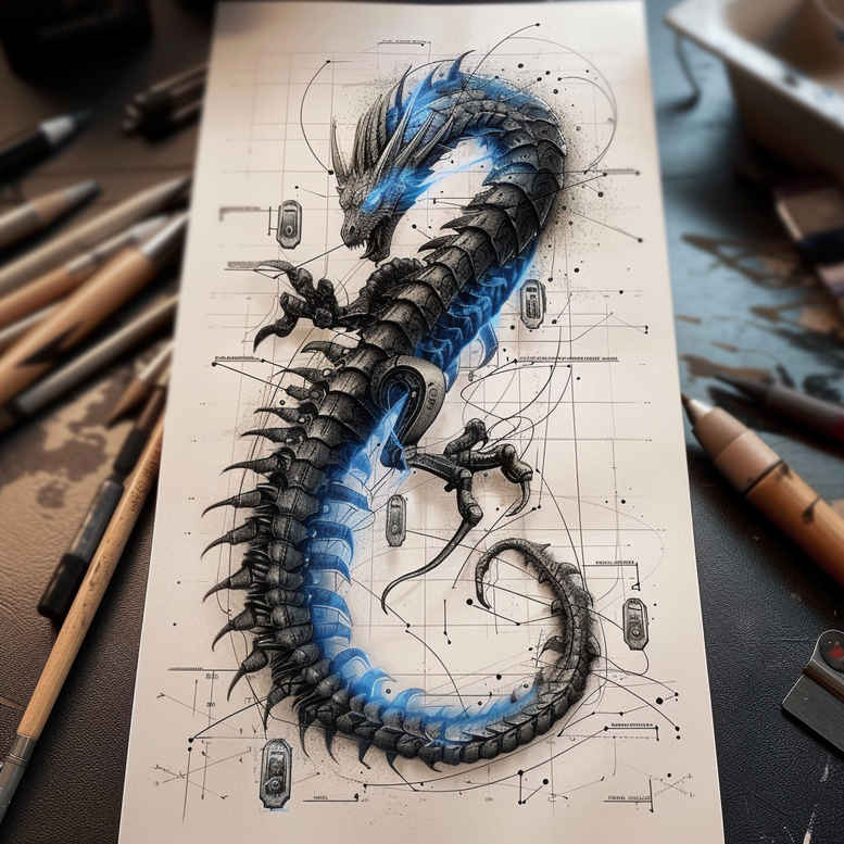 dragons tattoo design ideas Surrealism chromatic aberration majestic courage and power