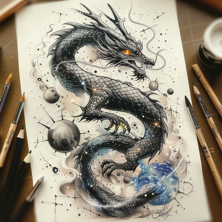 dragons tattoo design ideas Surrealism abstract mystical for scapula
