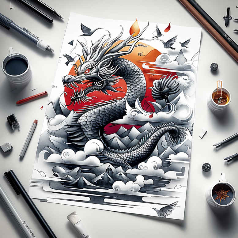 dragons tattoo design ideas hyper-detailed mystical for side