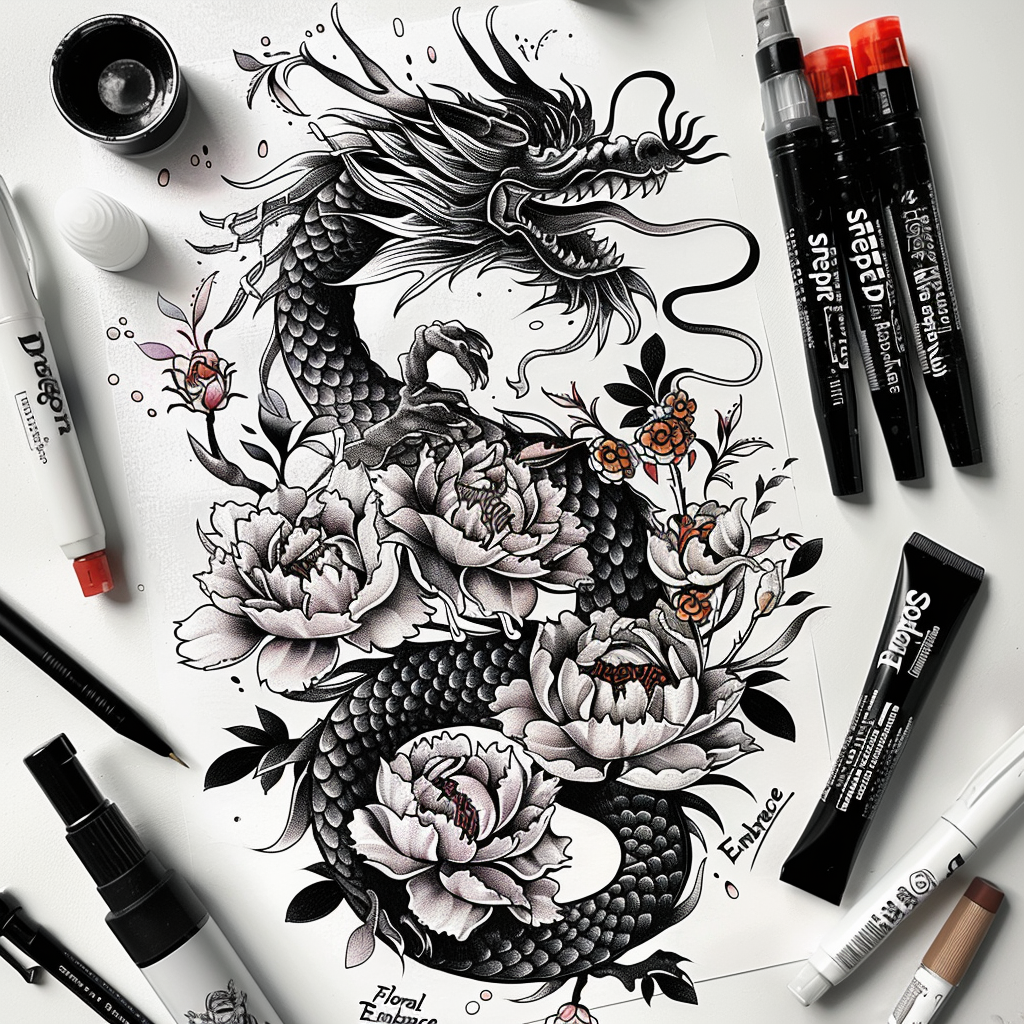 dragons tattoo design ideas Surrealism impossible forms mythical beast for outer arm