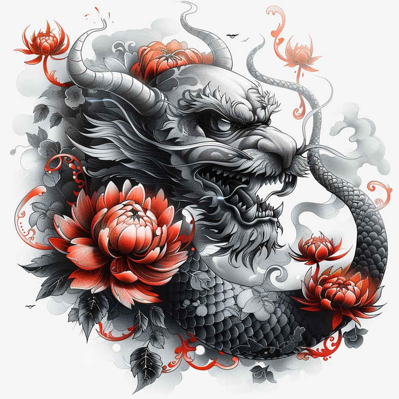 dragons tattoo design ideas Surrealism fluid forms mythical beast symbolising perseverance