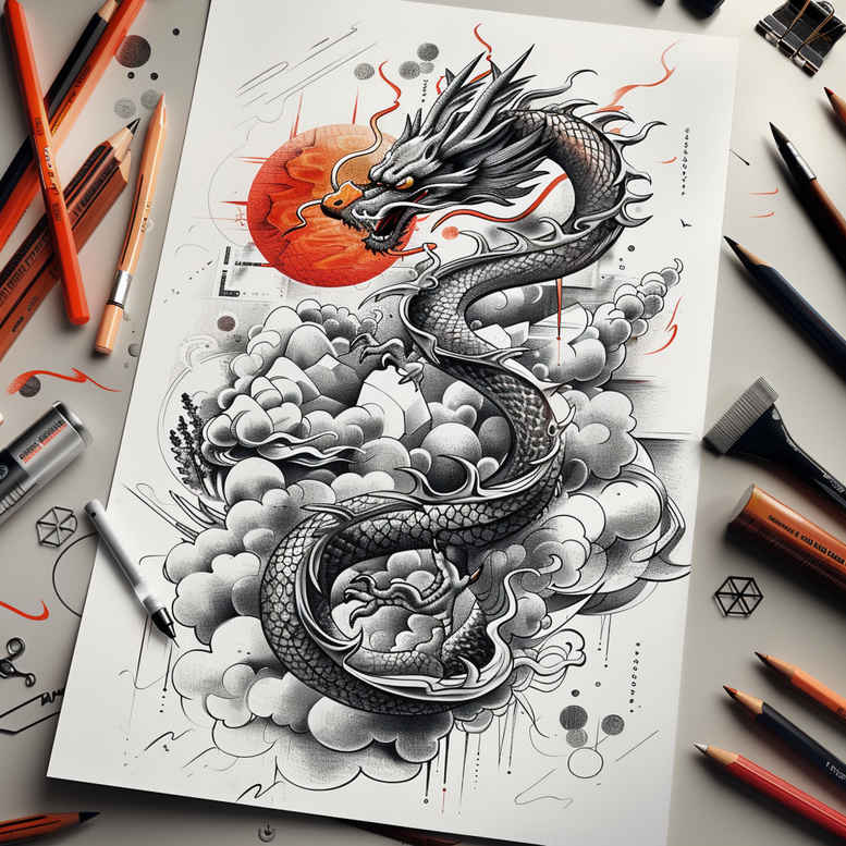 dragons tattoo design ideas Realism soft highlights mythical power meaning courage
