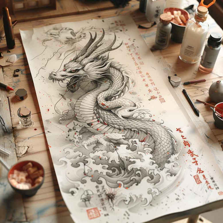 dragons tattoo design ideas Surrealism dreamscape powerful for sternum