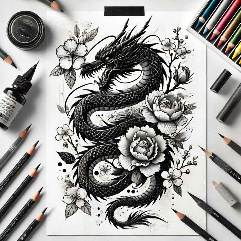 dragons tattoo design ideas clean contrast powerful wings represents endurance