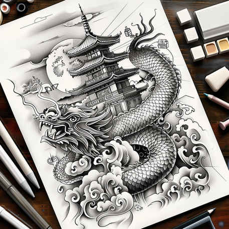 dragons tattoo design ideas detailed linework powerful wings strength and power