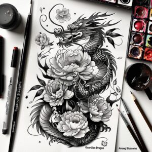dragons tattoo design ideas Surrealism chromatic aberration scales for sternum