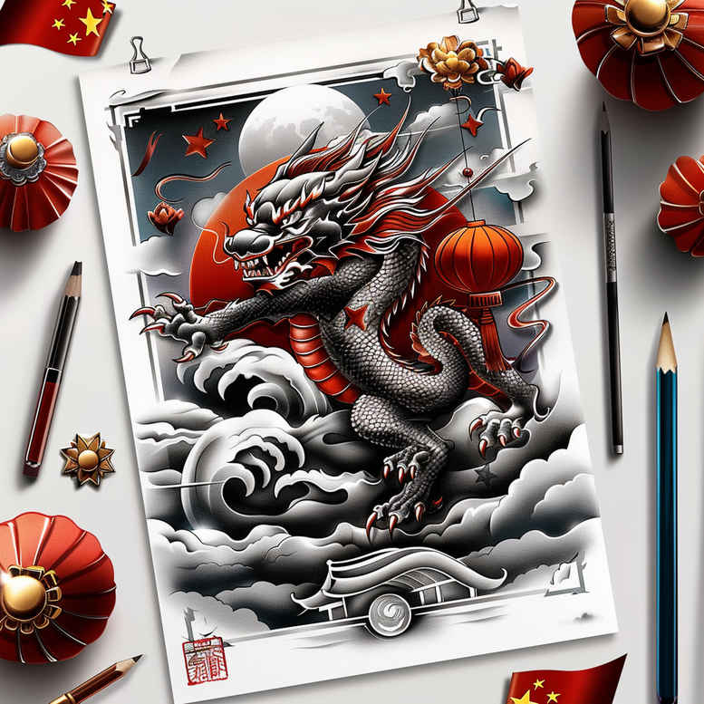 dragons tattoo design ideas 3D-rendered serpentine for knee