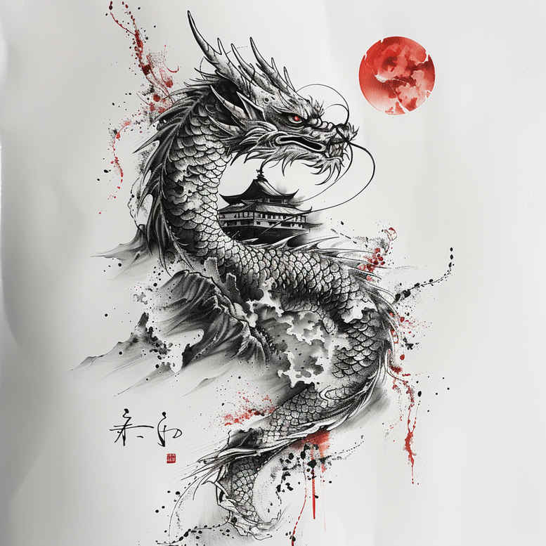 dragons tattoo design ideas Realism studio quality strong lines embodying strength