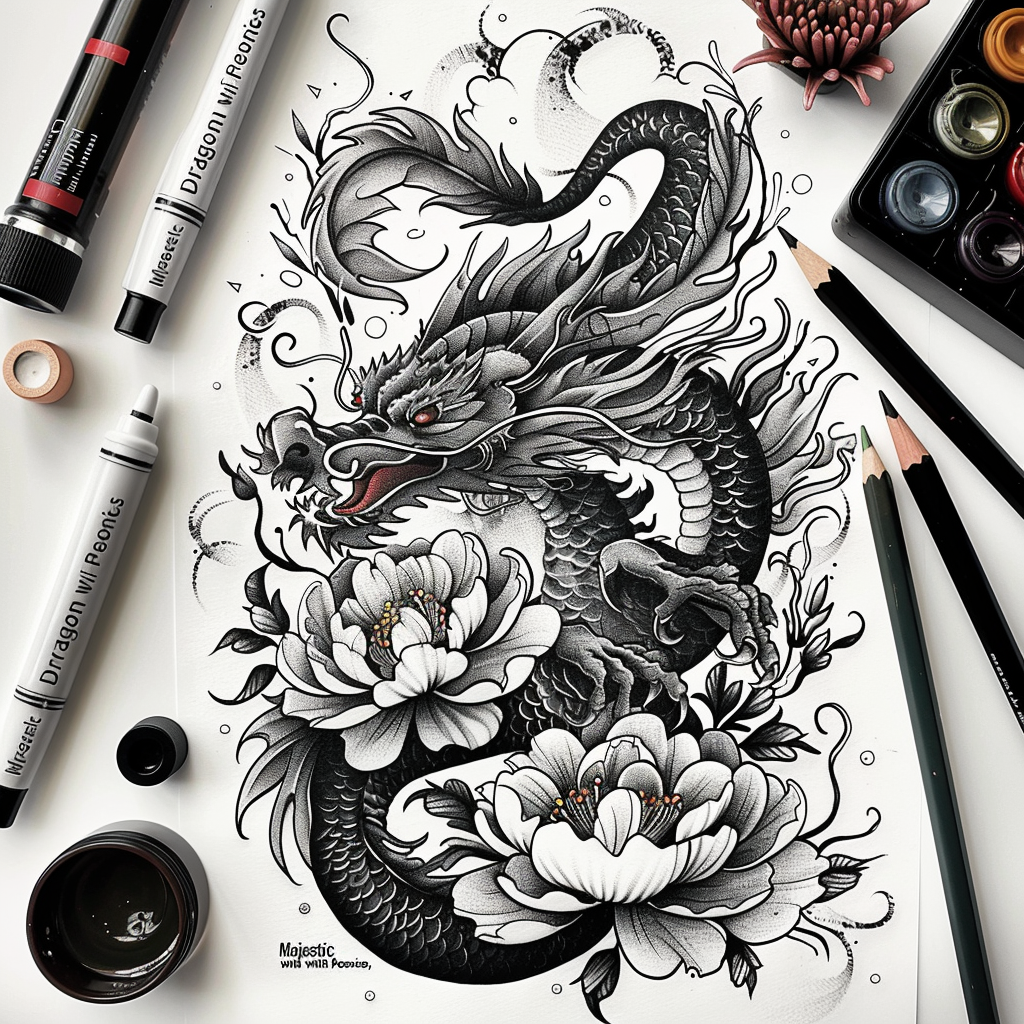 dragons tattoo design ideas soft shadows wings for side