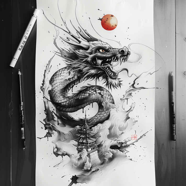 dragons tattoo design ideas Surrealism ghostly shapes wings meaning resilience