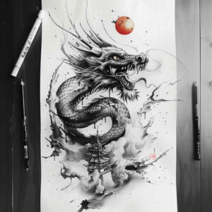 western-dragon – tattoo design ideas free ai generated – foreboding – for-thigh – Gallery: dragons-inkby-ai
