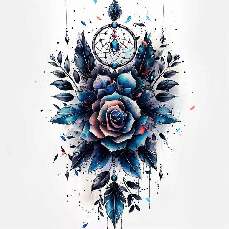 boho-dreamcatcher – tattoo design ideas free ai generated – realism-realistic-proportions – for-lower-leg – Gallery: dreamcatchers-inkby-ai