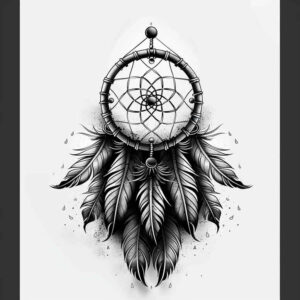 delicate-dreamcatcher – tattoo design ideas free ai generated – neotraditional-bold-motifs – for-sternum – Gallery: dreamcatchers-inkby-ai