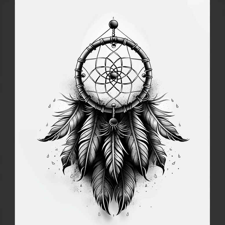 delicate-dreamcatcher – tattoo design ideas free ai generated – neotraditional-bold-motifs – for-sternum – Gallery: dreamcatchers-inkby-ai