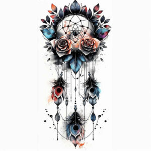 delicate-dreamcatcher – tattoo design ideas free ai generated – neotraditional-classic-motifs – for-lower-thigh – Gallery: dreamcatchers-inkby-ai