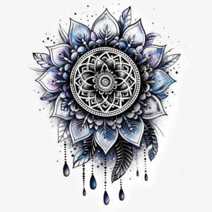 delicate-dreamcatcher – tattoo design ideas free ai generated – surrealism-imaginative – for-lower-thigh – Gallery: dreamcatchers-inkby-ai