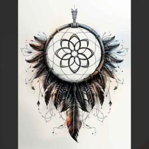 dream-catcher-tattoo – tattoo design ideas free ai generated – neotraditional-bold-texture – for-back – Gallery: dreamcatchers-inkby-ai