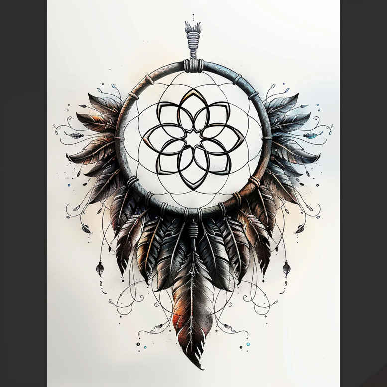 dream-catcher-tattoo – tattoo design ideas free ai generated – neotraditional-bold-texture – for-back – Gallery: dreamcatchers-inkby-ai