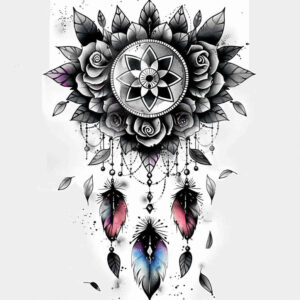 dream-catcher-tattoo – tattoo design ideas free ai generated – realism-smooth-gradients – for-sternum – Gallery: dreamcatchers-inkby-ai