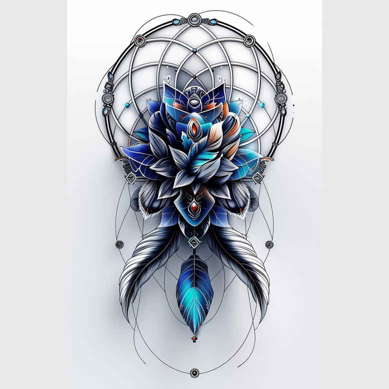 dream-catcher-tattoo – tattoo design ideas free ai generated – surrealism-symbolic – for-temple – Gallery: dreamcatchers-inkby-ai