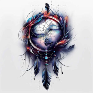 dreamcatcher-and-feathers – tattoo design ideas free ai generated – neotraditional-bold-color-blocks – for-elbow – Gallery: dreamcatchers-inkby-ai