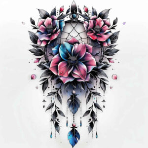 dreamcatcher-and-feathers – tattoo design ideas free ai generated – neotraditional-rich-shading – for-scapula – Gallery: dreamcatchers-inkby-ai