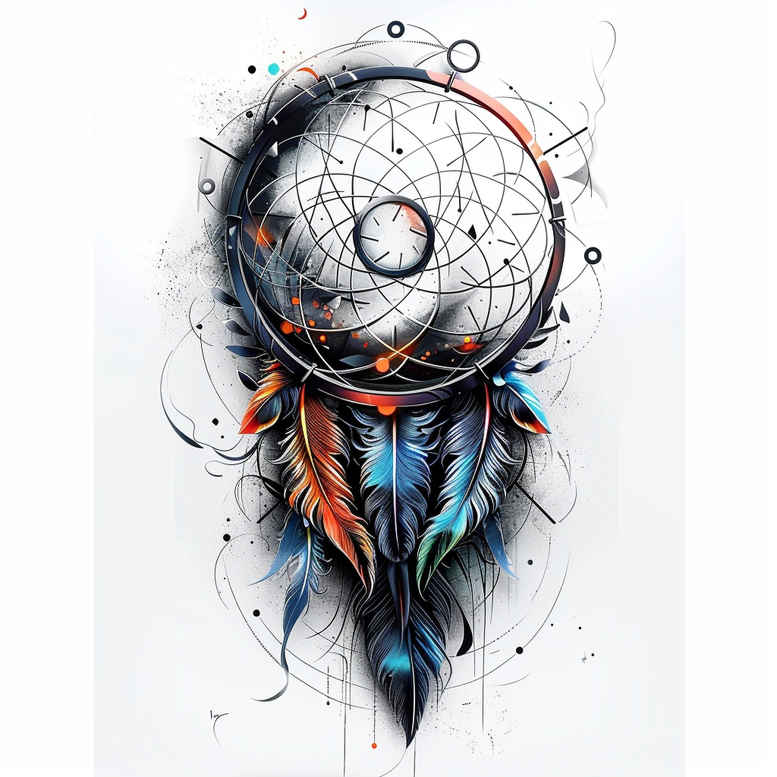 dreamcatcher-and-feathers – tattoo design ideas free ai generated – realism-micro-detail – for-upper-chest – Gallery: dreamcatchers-inkby-ai