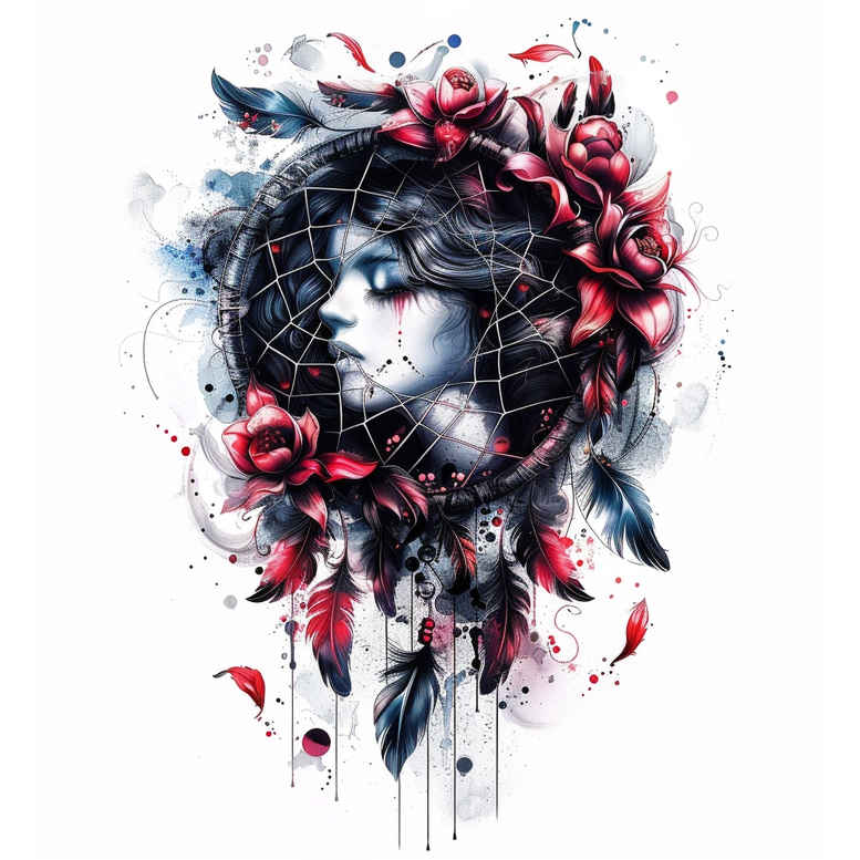 dreamcatcher-and-feathers – tattoo design ideas free ai generated – surrealism-hyperreal – for-lower-back – Gallery: dreamcatchers-inkby-ai