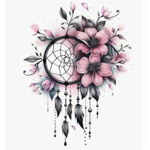 dreamcatcher-and-flowers – tattoo design ideas free ai generated – realism-photorealistic-drawing – for-shoulder-blade – Gallery: dreamcatchers-inkby-ai