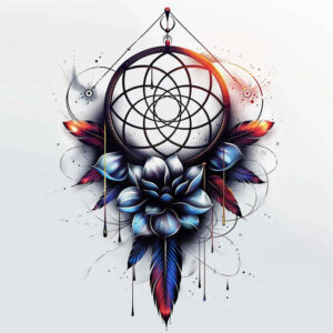 dreamcatcher-and-flowers – tattoo design ideas free ai generated – surrealism-fragmentation – for-neck – Gallery: dreamcatchers-inkby-ai