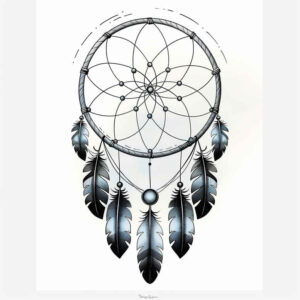 dreamcatcher-and-leaves – tattoo design ideas free ai generated – neotraditional-artistic-contrast – for-upper-chest – Gallery: dreamcatchers-inkby-ai