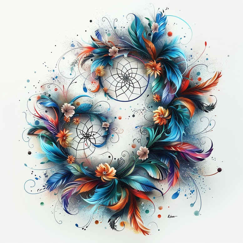 dreamcatcher-and-leaves – tattoo design ideas free ai generated – realism-depth-illusion – for-wrist – Gallery: dreamcatchers-inkby-ai
