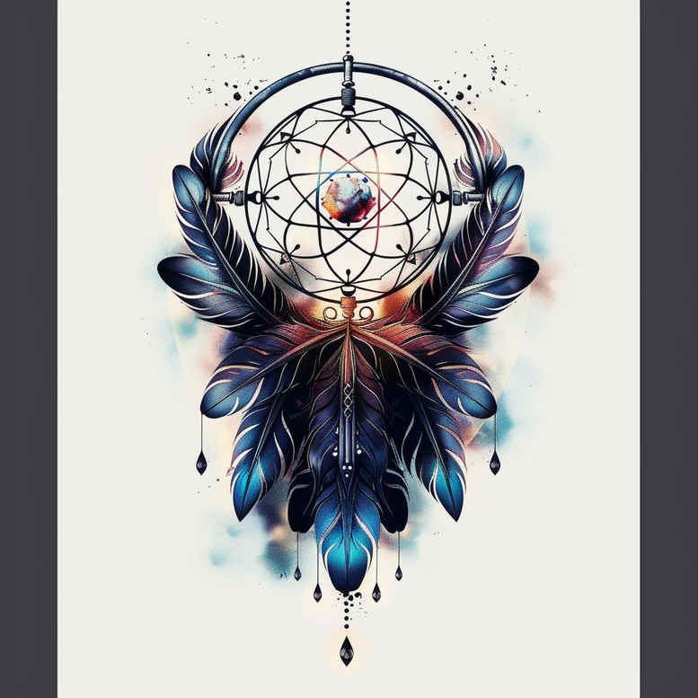 dreamcatcher-and-light – tattoo design ideas free ai generated – realism-depth-shading – for-upper-arm – Gallery: dreamcatchers-inkby-ai