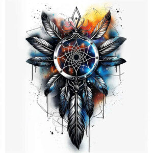 dreamcatcher-and-light – tattoo design ideas free ai generated – realism-precise-gradient – for-upper-chest – Gallery: dreamcatchers-inkby-ai