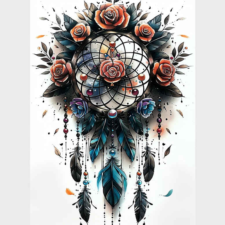 dreamcatcher-and-light – tattoo design ideas free ai generated – realism-textured-skin – for-chest – Gallery: dreamcatchers-inkby-ai