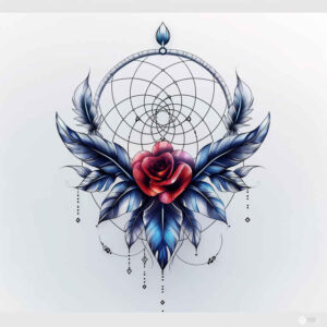 dreamcatcher-detail – tattoo design ideas free ai generated – neotraditional-bold-color – for-elbow – Gallery: dreamcatchers-inkby-ai