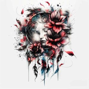 dreamcatcher-detail – tattoo design ideas free ai generated – neotraditional-bold-highlights – for-chest – Gallery: dreamcatchers-inkby-ai