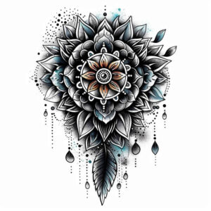 dreamcatcher-detail – tattoo design ideas free ai generated – neotraditional-layered-fill – for-nape – Gallery: dreamcatchers-inkby-ai