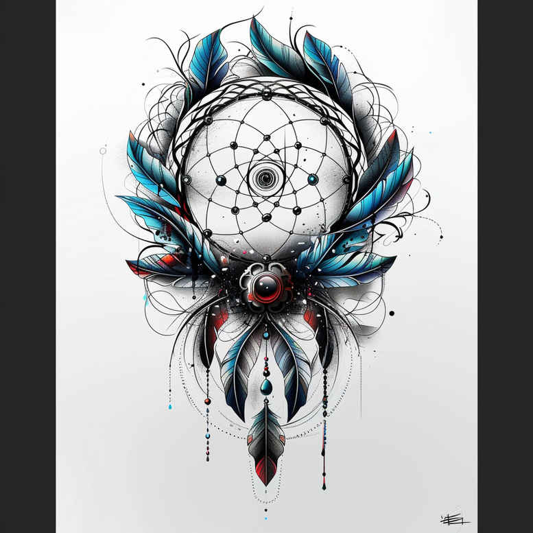 dreamcatcher-hoop – tattoo design ideas free ai generated – neotraditional-classic-motifs – for-behind-ear – Gallery: dreamcatchers-inkby-ai