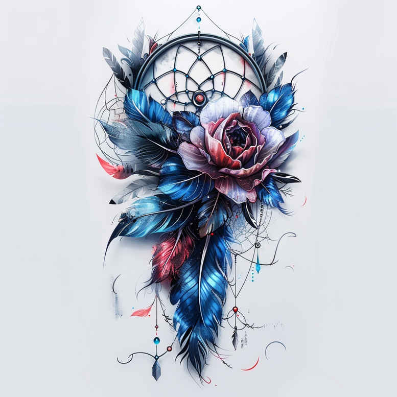 dreamcatcher-in-motion – tattoo design ideas free ai generated – neotraditional-artistic-contrast – for-wrist-side – Gallery: dreamcatchers-inkby-ai