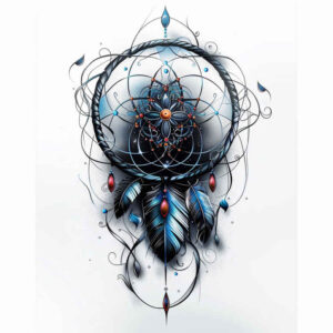dreamcatcher-in-motion – tattoo design ideas free ai generated – surrealism-chromatic-aberration – for-upper-chest – Gallery: dreamcatchers-inkby-ai