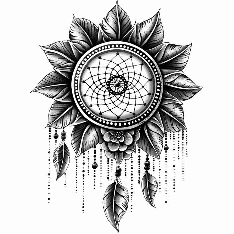 dreamcatcher-in-shadow – tattoo design ideas free ai generated – surrealism-juxtaposition – for-outer-arm – Gallery: dreamcatchers-inkby-ai