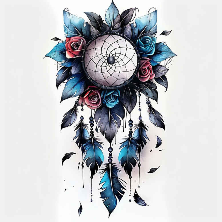 dreamcatcher-on-shoulder – tattoo design ideas free ai generated – realism-form-fidelity – for-stomach – Gallery: dreamcatchers-inkby-ai