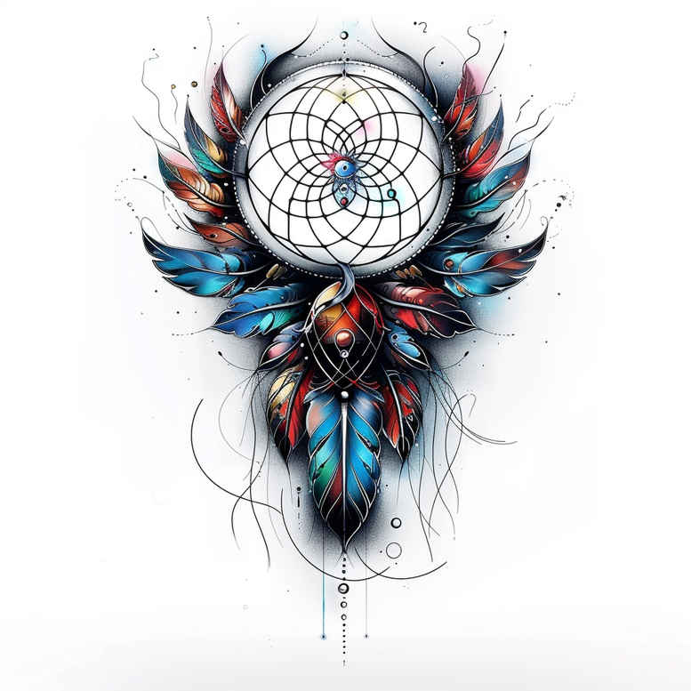 dreamcatcher-symbol-of-protection – tattoo design ideas free ai generated – surrealism-mystical – for-side-torso – Gallery: dreamcatchers-inkby-ai