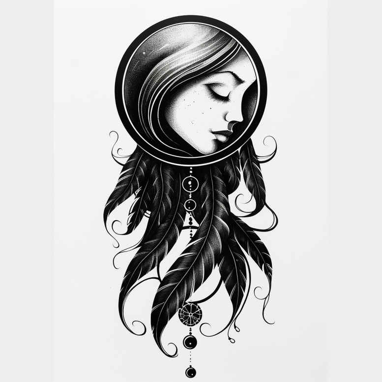 dreamcatcher-web – tattoo design ideas free ai generated – realism-tonal-depth – for-upper-thigh – Gallery: dreamcatchers-inkby-ai